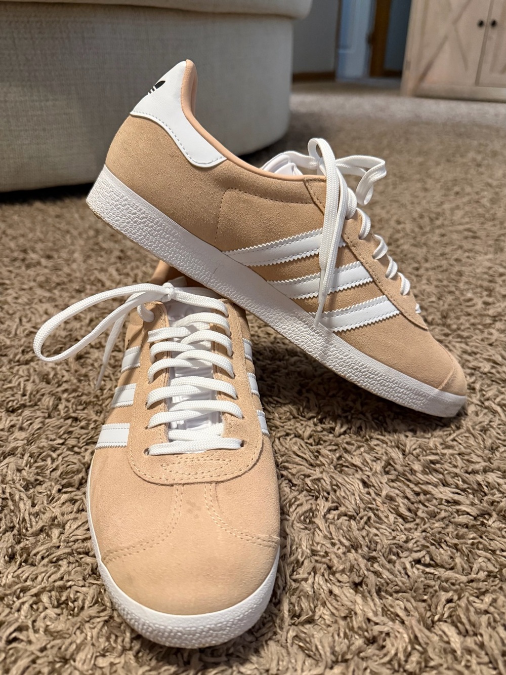 adidas Suede Low-Top Sneakers in Light Beige with White Stripes